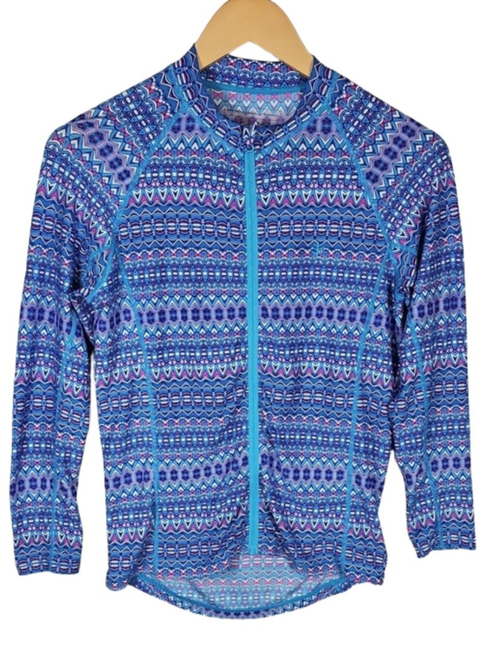 Coolibar UPF 50+ Full Zip Swim Jacket Size L Rash Guard Blue Beach Pool Active